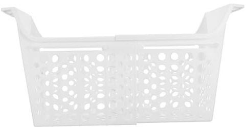 SHINEOFI Expandable Chest Freezer Basket White Plastic with Adjustable Length Mechanism and Bottom Drainage Holes Sturdy Heavy-duty Usage Freezer Storage Basket for Kitchen Organisation