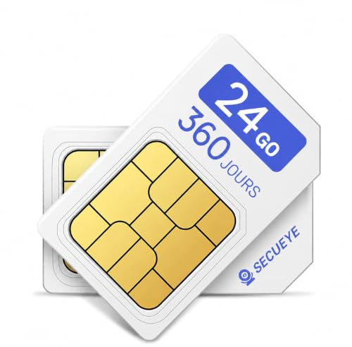 SECUEYE Carte SIM 4G LTE – Données seules, prépayée sans Engagement, Couverture Nationale, pour caméras de sécurité, routeurs, hotspots Mobiles et appareils IoT débloqués (24Go/360jours)