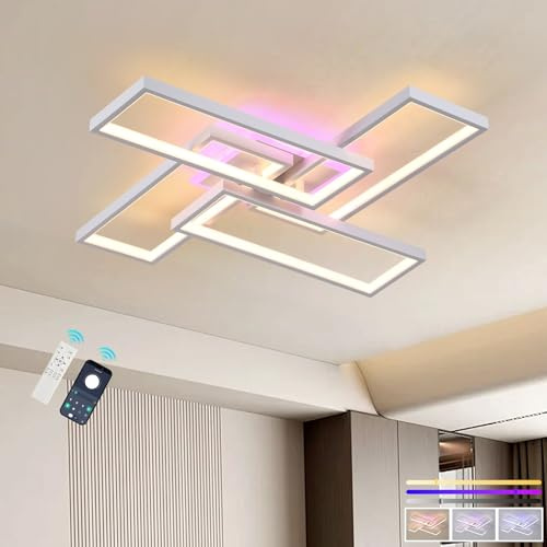 ZAITINZ LED Deckenleuchte 50W, dimmbar mit Fernbedienung, 3000-6000K | LED Lampe Decke 66x66cm,3-farbiges Hintergrundlicht,3000-6000K und Memory Funktion für Wohnzimmer,Schlafzimmer, Küche
