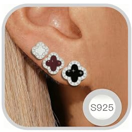 Kleeblatt Ohrringe Set für Damen,Paar 925 Sterling Silber Ohrstecker in Mehrfarben,Zartes Clover Design als Mode Schmuck