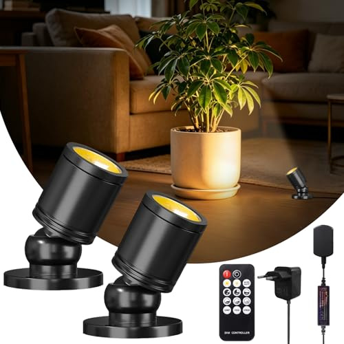 Lamptobe 2 Piezas Mini focos LED 1.5 W,2-in-1Rotativo 360°Mini Spot Luz,3000K Blanca Cálida Luz Regulable Adecuado para Vitrinas Cuadros Pequeños Ducha Armarios Pasillos Salas