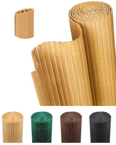paramondo PVC Sichtschutzmatte Dreifache Verstärkung Innen 80x500cm Bambus | Privatsphäre Balkon Sichtschutz Zaun für Garten Terrasse, Sichtschutzzaun Windschutz Wetterfest mit Strukturierte Oberfläche