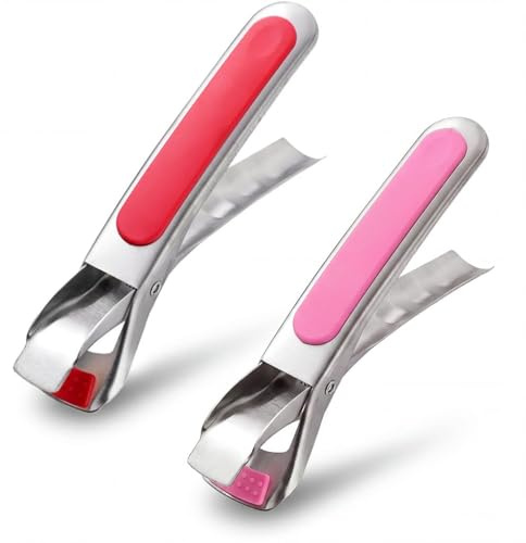 2Pcs Hot Plate Gripper, Non-Slip Kitchen Silicone Tongs for Air Fryer Heat Resistant Stainless Steel Dish Clip Hot Dishes Tong Compatible with Instant Pot Accessories, Microwave, Oven (Red+Pink)
