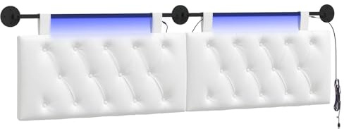 vidaXL Hängendes Kopfteil Mit LED Licht Weiß Stoff, Moderner Schlafzimmerkopf, rechteckiges Polster, Cozier Rückenlehne, minimalistische Deko, platzsparend