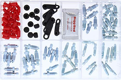 Bigg Red - Brake Caliper Bleed Screws, Greese Nipples & Caps Set - 110 pcs - Metric & Imperial - Thread Size M7, M8, M10, 3/8 UNF - Dust Caps & Silicone Assembly Grease