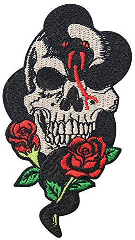 Snake Rose and Skull Patch Embroidered Badge Iron On Sew On Emblem