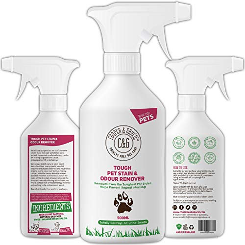 Tough Pet Stain, Urine, and Odor Remover 500ML | Cat and Dog Formula with Natural Enzymes by Cooper and Gracie | Anti-Bacterial, Anti-Fungal, Prevents Marks, Destroys Organic Stains