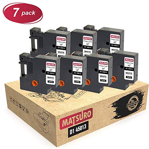 Matsuro Original | Kompatibel Etiketten Schriftband Ersatz für DYMO D1 45013 S0720530 Schwarz auf Weiß (12 mm x 7 m | 7-er PACK)