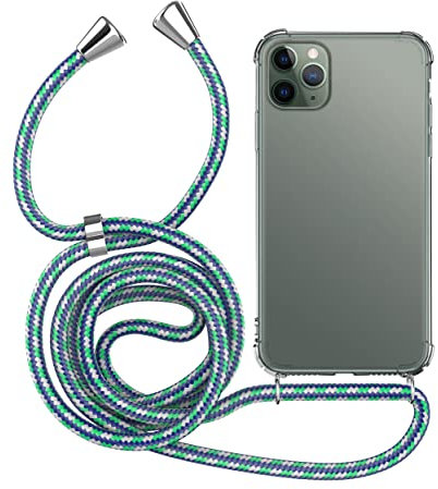 MyGadget Coque Cordon pour iPhone 11 Pro - Cover Bumper Silicone Transparent avec Collier - Case Tour de Cou - Protection Anti Choc - Lanière Noir Camouflage