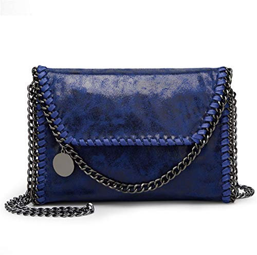 Valleycomfy Damen Handtaschen Clutches Elegante Schultertasche Handtasche Metallic Kette Riemen PU Leder Cross Body Taschen (Blau Neu)
