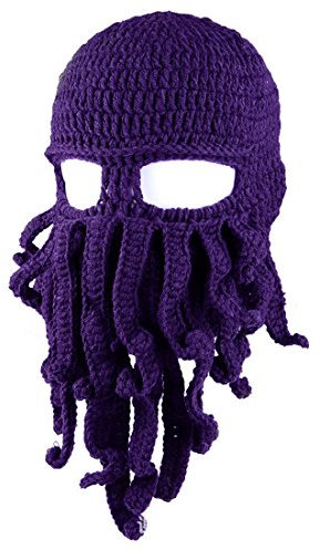 LKXHarleya Kinder Universal Tentacle Octopus Maske Cthulhu Cap Winddicht Ski StrickmüTze Kinder Warme MüTze Winter Balacalva Cap, Lila