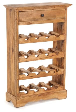 DESIGN DELIGHTS rustikales WEINREGAL Cortez 85 | 85x55cm(HxB) Massivholz | Flaschenregal, Weinflaschenregal aus Holz, Getränkeregal mit Schublade | Farbe: 08 honigfarben gewachst