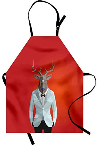 ABAKUHAUS Hirsch Kochschürze, Moose Tier Person in der Klage, Unisex-Küchenlätzchen mit verstellbarem Hals für Kochen Gartenarbeit, 67 cm x 80cm, Vermilion und Mehrfarbig