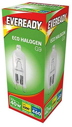 20 x 33w (40w) G9 ECO Halogen Capsule 240v Dimmable, Safety Fused, Clear Bulb