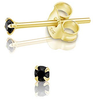 Pendientes Negros Mujer - Pendientes Plata Ley 925 Chapados Oro con Brillantes de Cristal Swarovski - Aretes Pequeños Oro - Pendientes Oro Mujer - Pendientes Dorados - Pendientes Brillantes Mujer
