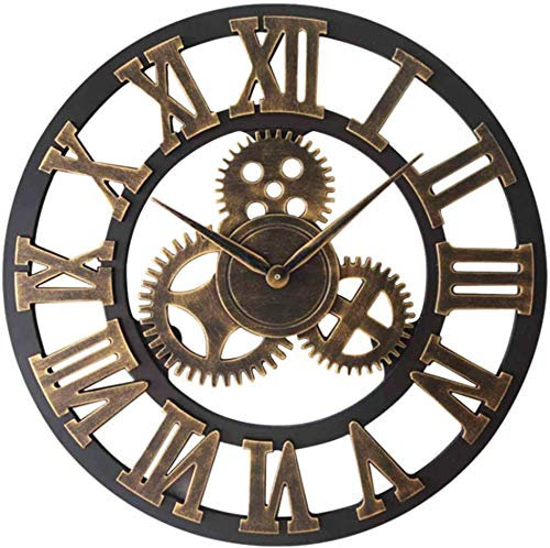 Taodyans - Reloj de pared silencioso con números romanos (40 cm), diseño metálico con engranajes vistos, ideal para salón, cocina, café, hotel y oficina, decoración del hogar