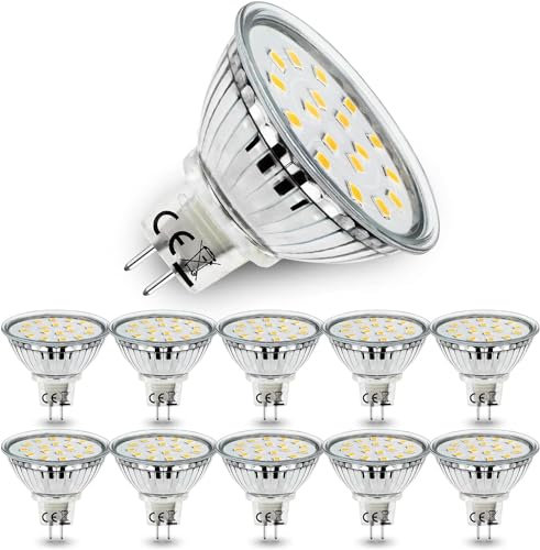 Allesgute 10er Set MR16 GU5.3 LED Lampen, 5W GU 5.3 LED Strahler Ersetzt für 45W Halogen Lampe, kaltweiss 6000K 450lm Birne Leuchtmittel AC/DC 12V Spot