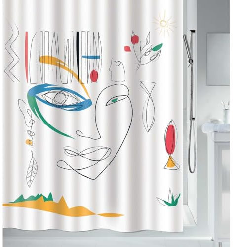 Spirella Schimmel Duschvorhang-Anti-Bakteriell, waschbar, wasserdicht-Polyester, „Faces“ 180x200cm Weiß Bunt, Multi-Colored, 180 x 200 cm