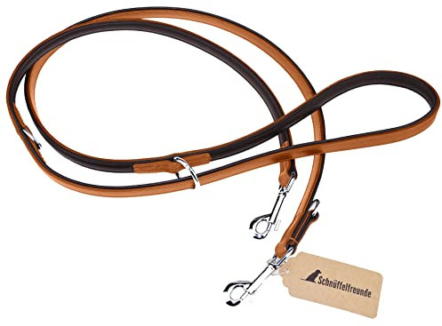 Schnüffelfreunde Hundeleine aus Leder - Trainingsleine - Lederleine für den Hund - Leine 3-Fach verstellbar, für alle Hunde (230cm, Beige)