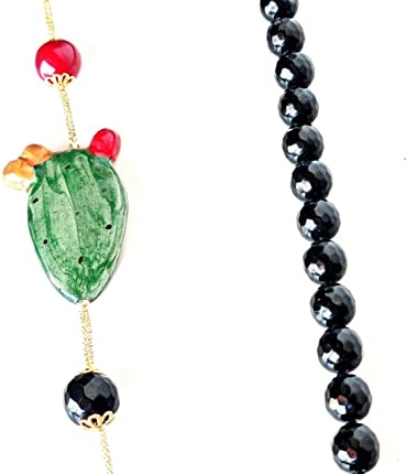 Collana di onice nera e pala di fico d'india in ceramica
