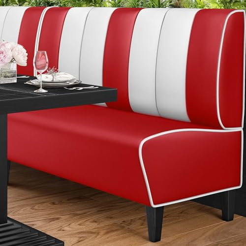 GGMMÖBEL American 1 | Dinerbank | B:H 160 x 103 cm | Gestreift | Rot | Leder | American Diner Möbel, American Dinerbank