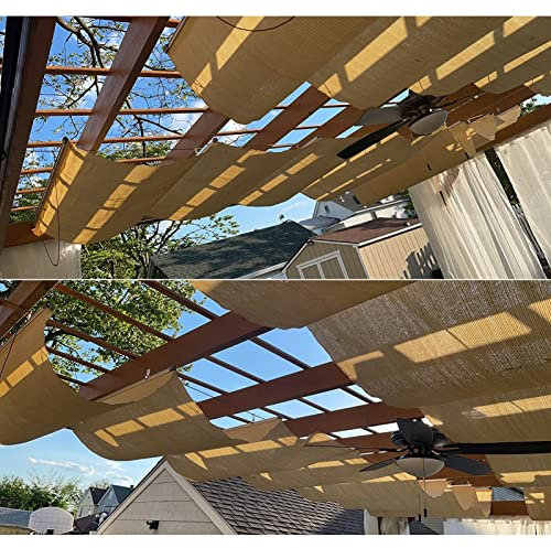 Retractable Pergola Awning Canopy Shade Cover Complete Kit, Wave Shade Sail Awning for Wood Pergola Trellis Patio Deck (Color : Wheat Color, Size : 1x7m)