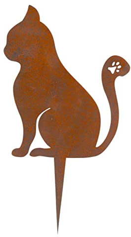 Gartenstecker Katze in Rostoptik zum Stecken - Gartenfigur 22cm x 26cm hoch