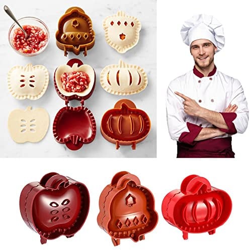 Mini Pie Molds Dough Presser Pocket Pie Molds for Baking, Party Potluck Hand Pie Molds Set of 3, Apple, Pumpkin and Acorn Shapes (Red)