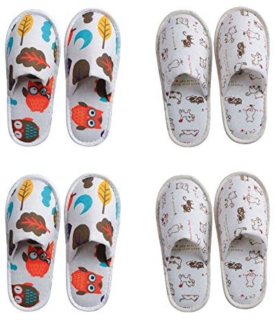 Teceyfeet 4 Paia di Pantofole bambino monouso Stampate per Gli Ospiti dell'hotel Saloni Spa Pantofole per Interni Pantofole Portatili da Viaggio