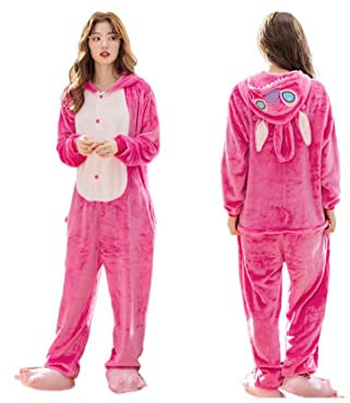 SUYGGCK Pigiama Animale Singoli Anime Unisex Donna Uomo Un Pezzo Salta con Cappuccio in Famiglia Abbinate Inverno Inverno Inverno Pigiama-Pink Stitch,12T(Height130-140Cm)