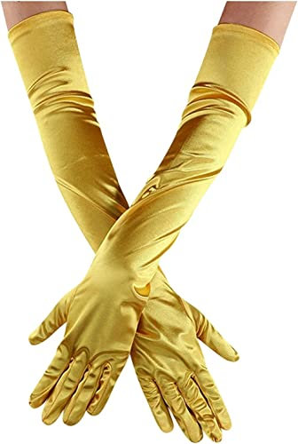 Youning Damen Satinhandschuhe - Elegante Lang Abendhandschuhe im 1920er Stil - Elastisch, Samt Ellenbogen - Für Frauen & Mädchen (Gelb)