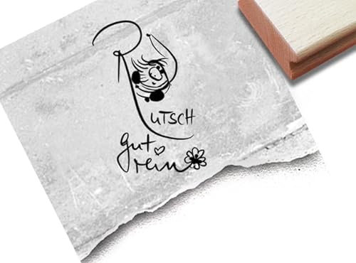 Stempel Rutsch gut rein, mit Wichtel - Silvester Stempel Glückwünsche Guten Rutsch Neujahr Karten Tischdeko Silvesterdeko Scrapbook - zAcheR-fineT (groß ca. 47 x 63 mm)