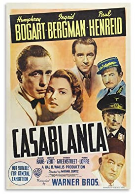 yydds Film Casablanca Leinwandposter Wandbilder Wandbild Wandkunstdruck ästhetische Raumdekoration Malerei Poster Home Office Dekoration 30 x 45 cm