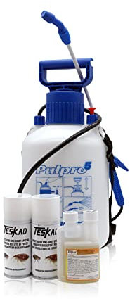 Traitement complet anti punaises de lit et puces pour logement jusqu'à 50m² Teskad | Pulvérisateur 5L + insecticide concentré 100 ml + 2 aérosols régulateur de croisssance