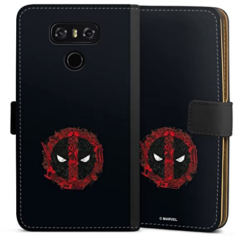 Klapphülle kompatibel mit LG G6 Handyhülle aus Kunst Leder schwarz Flip Case Marvel Deadpool Logo