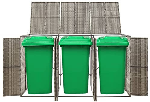Festnight 3 wheelie bin storage Wheelie Bin Shed Outdoor Patio Store Garden Wheelie Bin Storage Grey 207x80x117 cm Poly Rattan