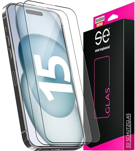 2 x se® für iPhone 15 für Panzerglas - aus Deutschland 100% Passgenau mit Installationshilfe, kompatibel mit iPhone 15 Schutzfolie Schutzglas, Anti- Kratzer 9H Härte HD-Klar 100% Funktion