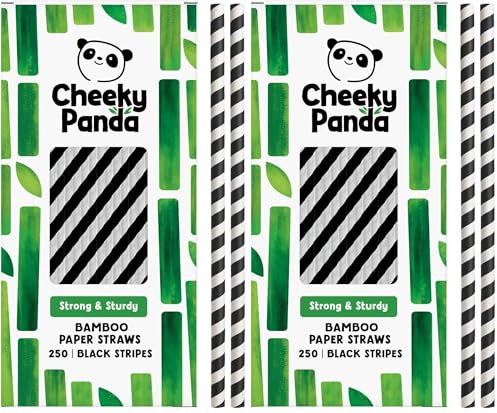 The Cheeky Panda Bamboo Paper Straws | 250 Coloured Drinking Straws with Black Stripes (Pack of 2)