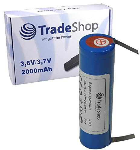 Trade-Shop Li-Ion Akku 3,6V/3,7V 2000mAh kompatibel mit Bosch IXO (67mm x 18,5mm mit U-Lötfahnen 5mm)