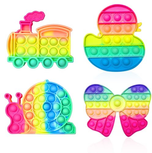Steemjoey 4 PCS Push It and Pop Bubble, Sensorisches Fidget Spielzeug, Schnecke Zug & Ente Silikon Fidget Toys Stressabbau Spielzeug, Erwachsene und Kinder zu entlasten Angst