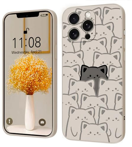 Kreative Cartoon Silikon Softcase Kompatibel mit iPhone 15 Pro Hülle, [Katze Pattern] Anti-Fall-Schutzhülle,weiß