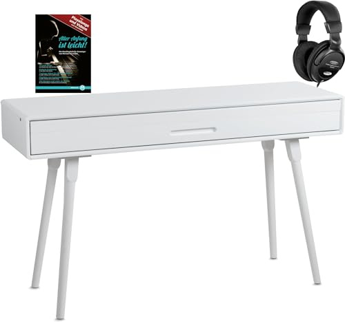 Classic Cantabile DP-730 WP Digitalpiano Set - Tisch mit eingebautem Piano - 88 Tasten mit Hammermechanik - Inklusive Notenhalter, Pedaleinheit, Kopfhörer und Schule - Weiß matt