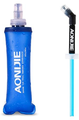 YAPJEB Soft Flask Collapsible Water Bottles, TPU Soft Water Bottle Folding Flask for Hydration Pack, BPA Free Folding Water Bottle Ideal for Cycling (250ml/8.45oz with Straw)