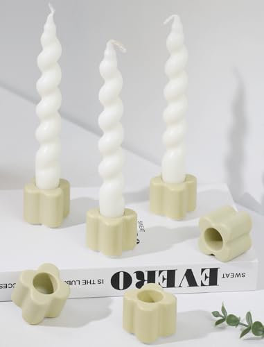 HofferRuffer Kerzenständer 6er Set Keramik Mini Kerzenhalter Morandi Farben Blütenform Kerzenständer Stabkerzen für Hochzeit Party Weihnachtsdeko Tischdeko Deko Grun