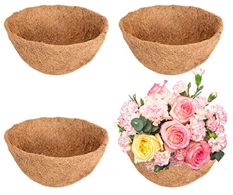 Blumenampel-Auskleidung, 45,7 cm, natürliche Kokosfaser-Auskleidung für runde und Trog, Hängekörbe, Pflanzenwachstum, für drinnen und draußen, Garten, Veranda, Balkon, Pflanzgefäß, Wandkorb, Ersatz