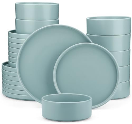 vancasso Venus Matte Dinnerware Set, 24-Piece Blue Dinner Sets, Stoneware Crockery Set with 8-Piece 10.5in Dinner Plate, 8in Dessert Plate, 720ml Bowl, Modern Style