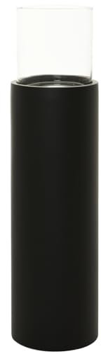 VIVANNO CANDIRO Windlicht Bodenwindlichtsäule Schwarz Matt 80x21 cm – Robustes Fiberglas mit Abnehmbarem Glasaufsatz