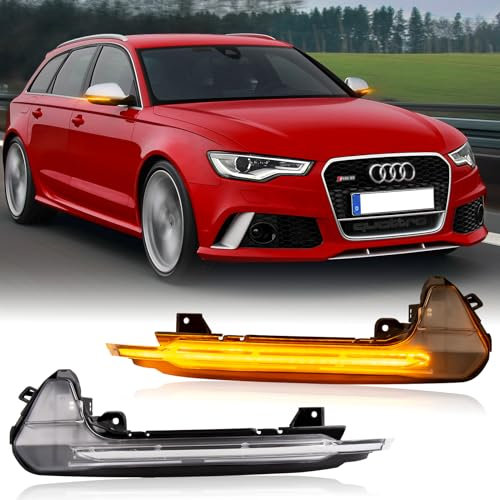 POPMOTORZ 2 Stück LED Spiegelblinker mit Canbus Fehlerfrei 4014 SMD für A-udi A6 C7 2012-2018 A6 C7.5 2012-2018 A6 4G 2013-2018 RS6 2012-2018 S6 2012-2018, Transparent