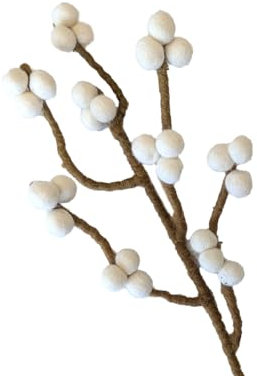 your castle Zweig mit weißen Beeren aus Filz mit biegsamen Stiel, ca. 30 cm, handgemachte Dekoblumen für individuelle Kreationen, nachhaltiges Geschenk, fairer Handel, realistische Kunstblumen