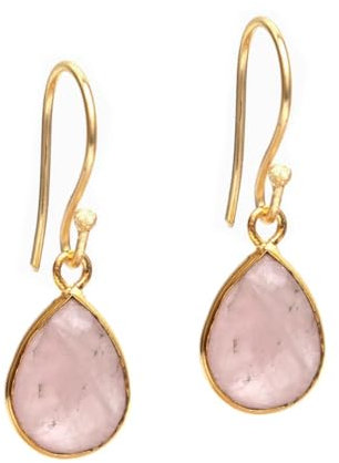 Gempires Rose Quartz Teardrop Earrings, Natural Gemstone Dangle Drop Jewelry, Hypoallergenic 14k Gold Plated, Healing Crystal Earrings for Women, Gift for Mom Wife (Rose Quartz)